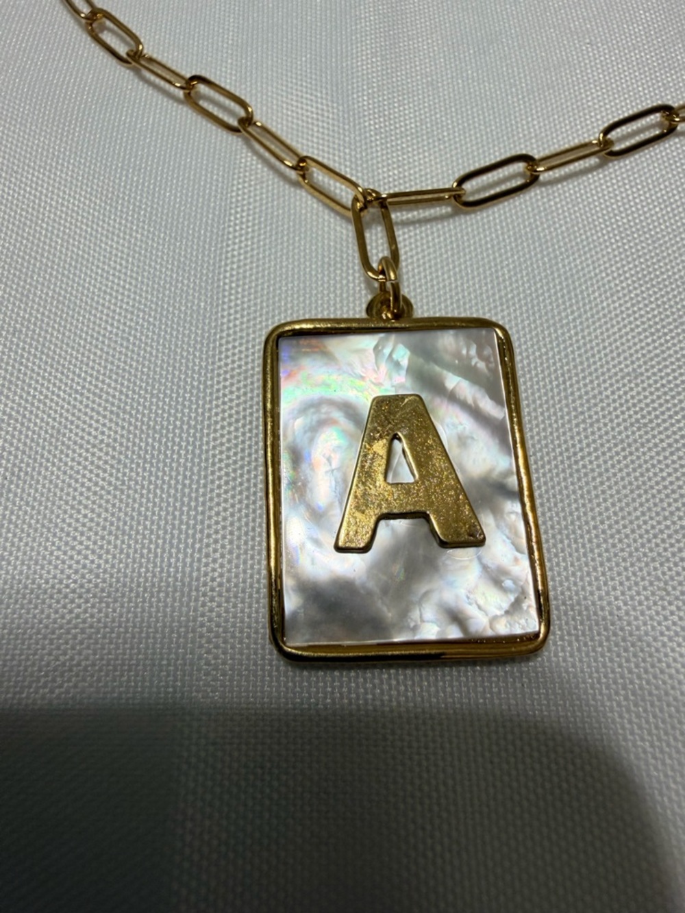 Invicta Gold Letter A Mother-of-Pearl Rectangle Pendant Necklace